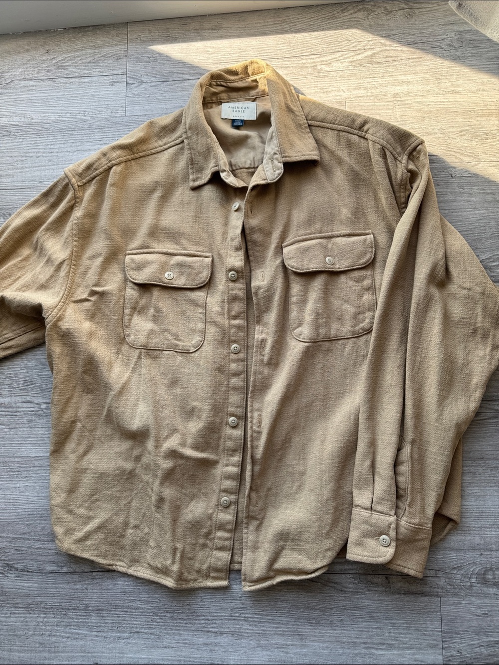 American Eagle Outfitters Tan Button-Front Shacket